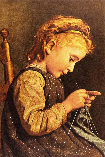 Little Girl Knitting by Albert Anker